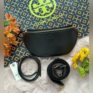 Tory Burch Black Pebbled Leather Belt bag